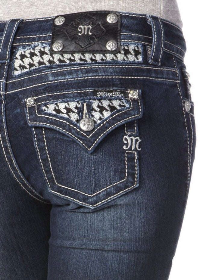 Miss Me Hounds Tooth Skinny Denim Jean (Dark Blue) MP6322S – City Girls