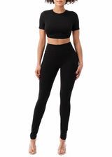 Love Sense Open Back Crop Top & Leggings Set (Black) TP-2741