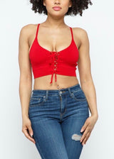 Hera Collection Tie Front Crop Top (Red) 22464