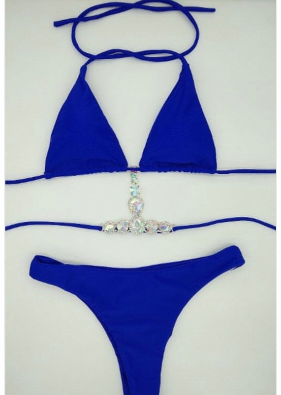Awesome J Two Piece Simple Bikini Set W/ Accent Jewel (Blue) LJ6549S