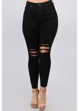 American Bazi Premium High Waist Distressed Skinny Pants (Black) RJH-5118