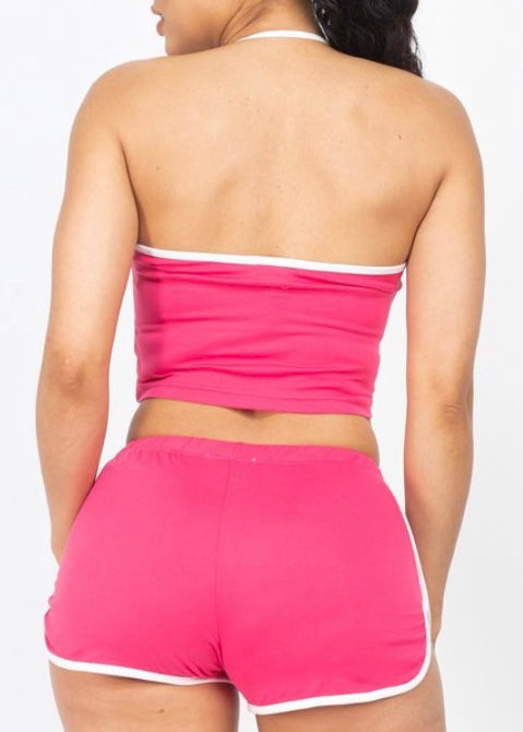 Capella Halter Neck Sleeveless Top & Shorts Activewear Set (Fuchsia) BTP3193