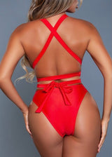 Be Wicked One Piece Two-Tone Plunging Neck Swimsuit (Red) 2113
