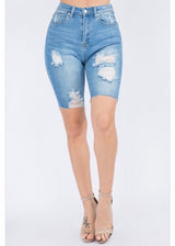 American Bazi Distressed Denim Skinny Bermuda Shorts (Blue) RSS-5304
