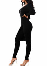 36point5 Long Sleeve Tunic Skirt Suit & Trouser Pants Set (Black) SW1729