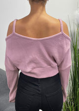 WinWin Strap On Long Sleeve Tied Sweater Top (Mauve) WT11553