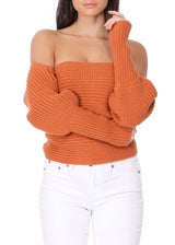 Yemak Off The Shoulder Long Sleeve Wrap Sweater Shawl (D. Orange) KC003