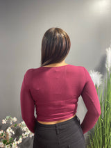 Capella Shirred Cropped Top (Burgundy) BT2953