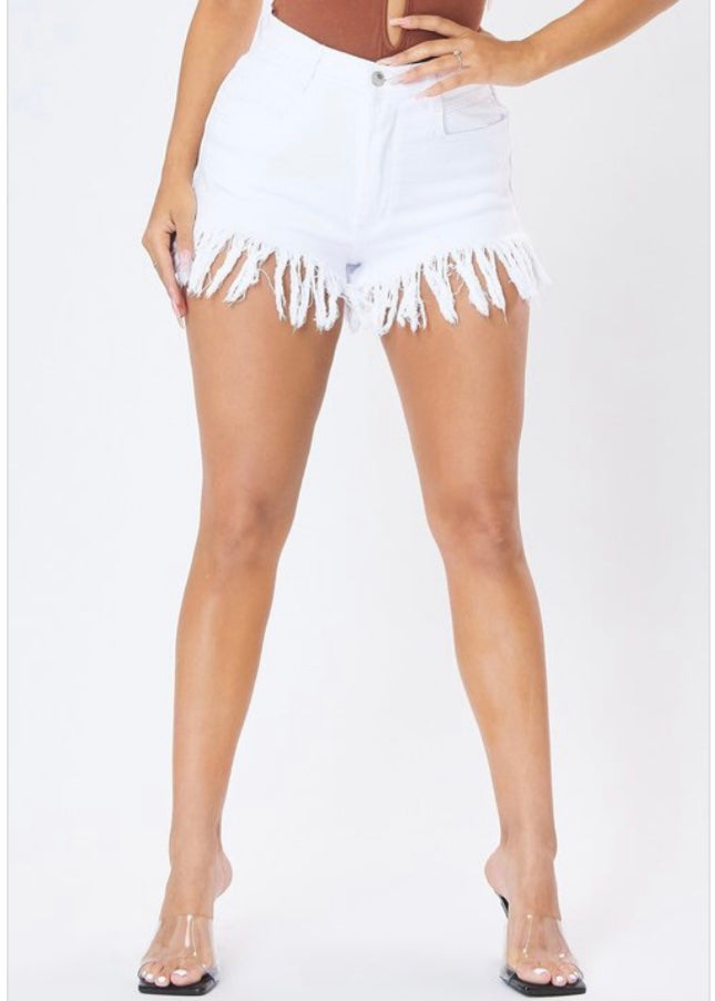Vibrant Frayed Denim Shorts (White) S2056
