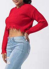 Hera Distressed Sweater Top (Red) 21492
