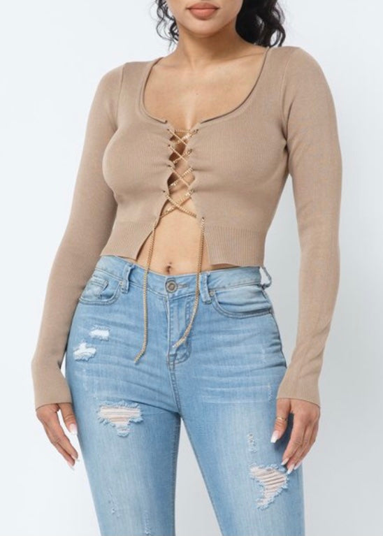 Hera Collection Long Sleeve Chain Up Top (Milk Chocolate) 22519