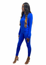 Top Fashion 2 Piece High Waist Pants And Hoodie Set (Royal Blue) JV30937