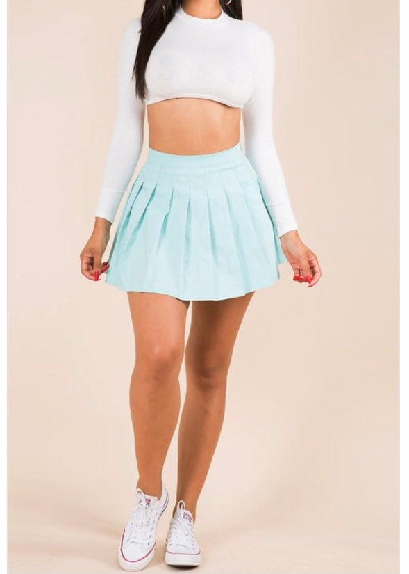 Wildcat Pleated Solid Colored Mini Skirt (Baby Blue) S46613