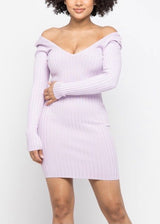 Hera Collection LSLV V-Neck Mini Dress (Lavender) 22408
