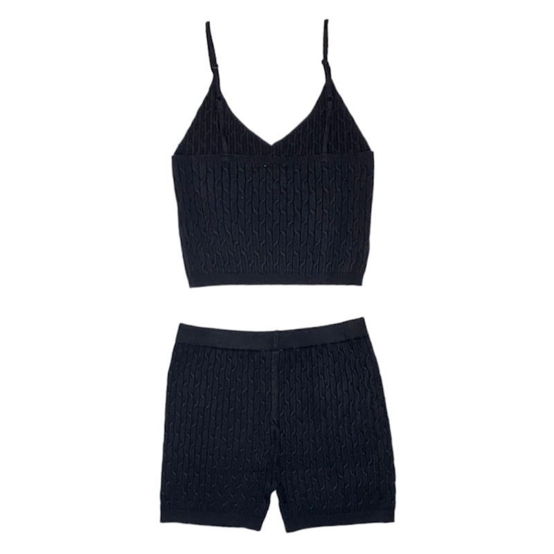 Daisy Knit Crop Top And Shorts Set (Black)