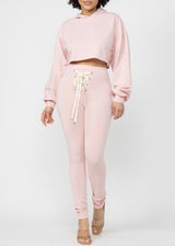 Capsulle Hooded Crop Top & Pants Set (Pink) CC2735