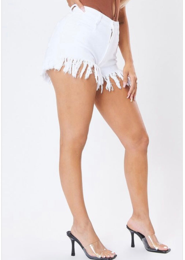 Vibrant Frayed Denim Shorts (White) S2056