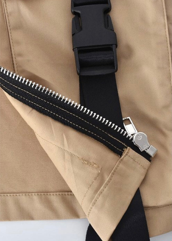 Beston Strap Buckle Crop Vest (Khaki) TL365