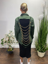 American Bazi Denim Jacket With Chains Back (Olive) RJK-3474