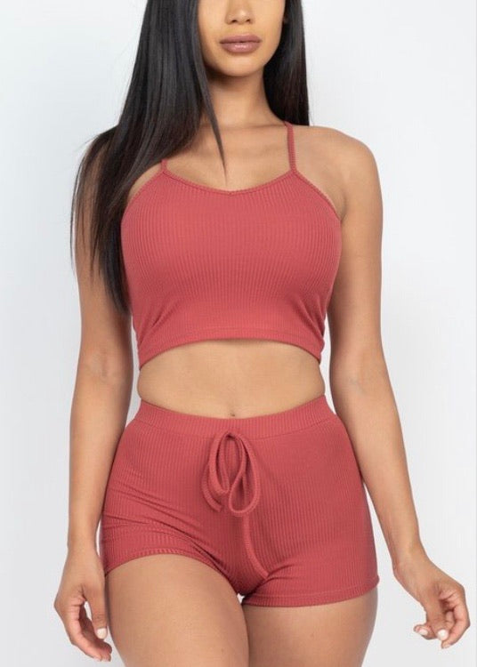 Capella Racer Back Crop Top & Shorts Set (Brick) BTP2396