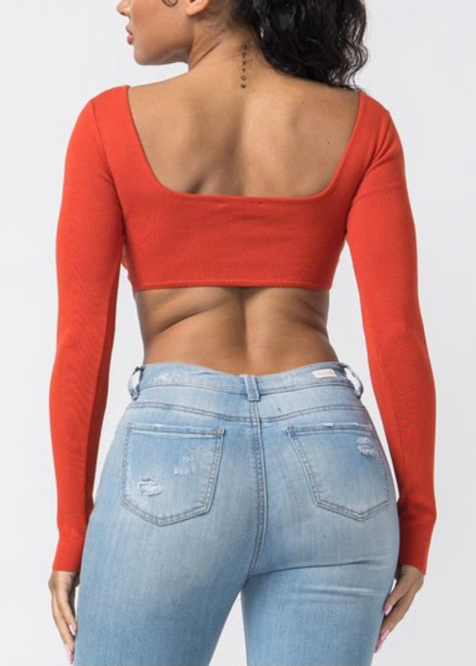 Hera Collection Double Ring Crop Top (Red Brick) 22577-O