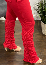 Belita Long Sleeve Thumb Slit Top & Ruched Pant Set (Red) SET-736
